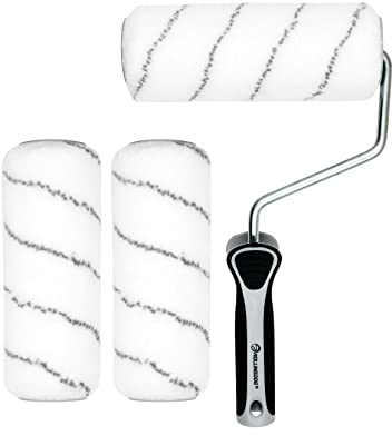 ROLLINGDOG 17,8 cm Farbroller Set mit fusselfreien Rollenhülsen, 3-teilig, ergonomischer Gummigriff zum Malen von Wand, Decken, Innen und Außen