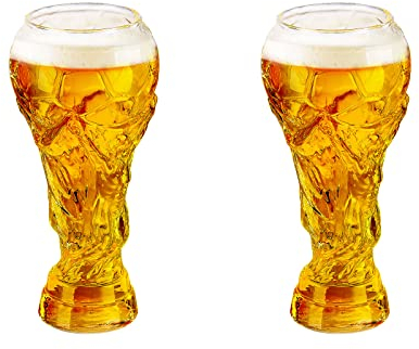 Teahutty Juego de 2 vasos de cerveza de la Copa del Mundo 2022, creativo vaso de fútbol de vidrio de 460 ml, lata de cerveza de verano, suministros de bar para papá, novio y todos los fanáticos del