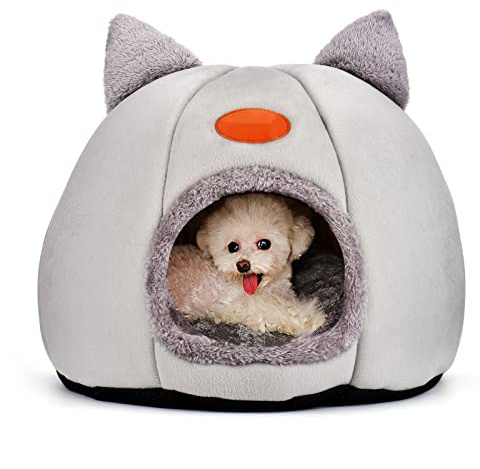 Cuccia carina per gatti in flanella - Protezione dal freddo, tenda calda e accogliente in inverno con cuscino lavabile comodo per gatti e cani di piccola taglia