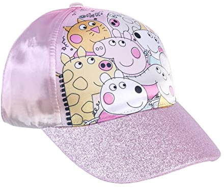 Gorra con Visera Curva de Peppa Pig y sus Amigos - Color Rosa - Apta de 4 a 8 Años - Con Material Brillante - Gorra para Niños con Cierre Trasero Aju