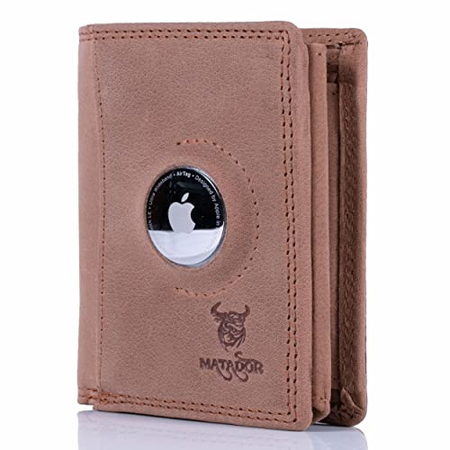 MATADOR Leder Geldbörse Herren mit AirTag Fach┃TüV geprüfter RFID & NFC Schutz┃Kompaktes Slim Wallet für Männer┃Kreditkartenetui mit Münzfach inkl. Geschenk-Box