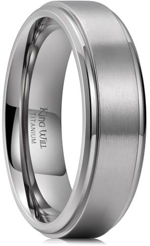 King Will BASIC 5 mm/6 mm/7 mm argento titanio anello di nozze per uomo donna coppia anello spazzolato/opaco bombato/passo bordo comfort fit, P 1/2(56.97mm), Metallo, Nessuna pietra preziosa