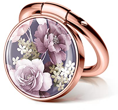 GVIEWIN Blumen Handy Ringhalter,Metall-Kickstand-Griff für magnetische Autohalterung Kompatibel mit iPhone 16 Pro Max/15 Plus/14/13/12 Serie und Galaxy S24/S23 Ultra und Anderen Telefonen,Lila Blumen