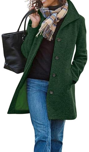 CHARTOU Women's Casual Thicken Wool Blend Stand Collar Single Breasted Pea Coat (Medium, Green)