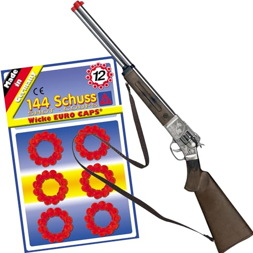 Hochwertige Pistole Revolver Gewehr inkl. 144 Schuss-Munition Polizei Cowboy für Kinder & Erwachsene Kostüm-Zubehör (Western Gewehr)