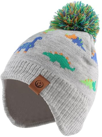 XIAOHAWANG Cappello Dinosauro Sciarpa Cappello Invernale per Bambino Ragazzo Ragazza Cappello Autunnale Riscaldante da 0 a 7 Anni (Cappello Dinosauro Grigio Colorato, da 2 a 4 Anni)
