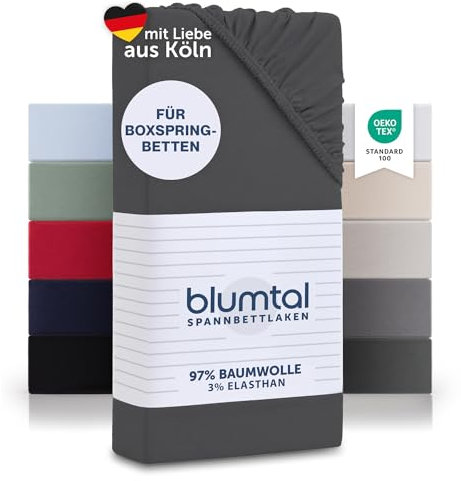 Blumtal Luxus Spannbettlaken 200x200 Boxspringbett bis 40cm Höhe - Oeko-Tex Zertifizierte Baumwoll Bettlaken 200x200 Boxspringbett - Spannbettlaken 200x200 Baumwolle - Anthrazite