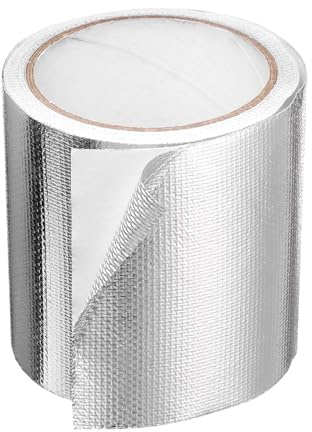 sourcing map Heat Shield Tape 3.94 x 32.8 ft Waterproof Sunscreen | Sound Insulation High-Temperature Resistance Silver Aluminum Tape Thickness for Automotive Repairs