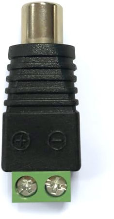 VoltShine Clavija hembra RCA a terminal de tornillo AV, conexión segura, colores negro y verde, ideal para audio y vídeo en instalaciones.
