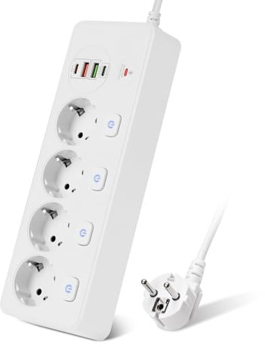 Pfloge® Tischsteckdose Versenkte mit USB C, 3 Fach Einbausteckdose mit 2 USB A+2 USB C, Versenkbare Steckdose mit 3 Separate Schalter für Konferenztisch, Schreibtisch, Werkbank