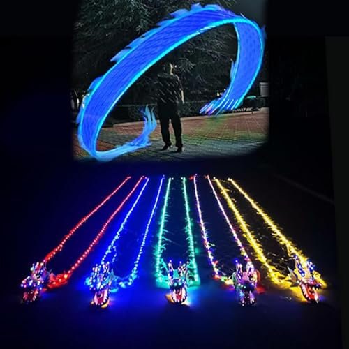 Streamer drago giocoliere, streamer drago di seta fluido che lancia, nastro drago blu poi led, streamer drago fluido luminoso poi for la notte, danza del drago cinese da 26 piedi/33 piedi con testa re