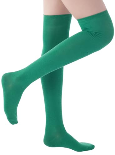 Women High Socks Over Knee Stockings Extra Long Stretchy Sock for Daily Wear Halloween Dress up (US, Alpha, One Size, Regular, Regular, Green)