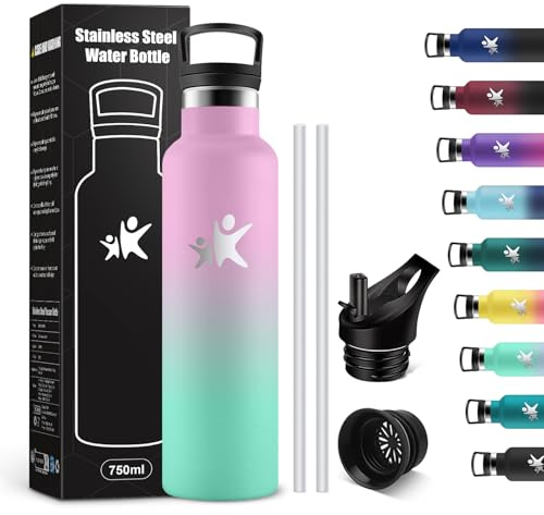 KollyKolla Borraccia Termica 750ml, Borraccia a Prova di Perdite, Facile Pulizia, senza BPA, Riutilizzabile, con Cannuccia, per Adulto, Campeggio, Ciclismo, Lavoro, Viaggio