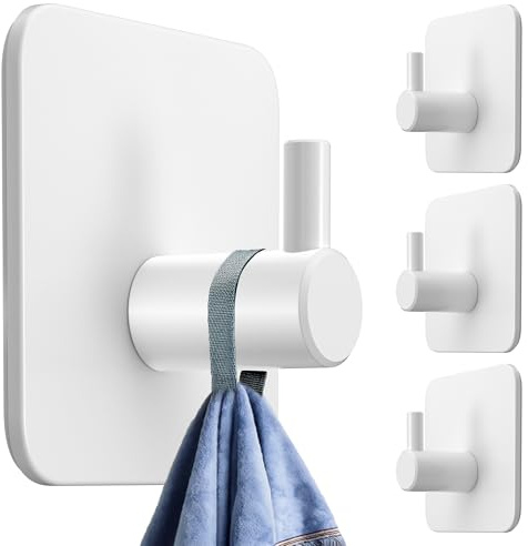4smile Ganci per asciugamani senza foratura, set di 4 portasciugamani Bianco senza foratura, gancio in acciaio inox, gancio adesivo impermeabile, gancio autoadesivo, gancio per asciugamani da bagno