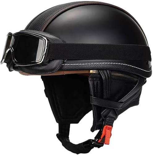 VVPEC HalbschalenhelmMotorrad Halbhelm mit Brille Motorradhelm für Erwachsene mit Abnehmbares Futter und Krempe,Bequem und atmungsaktiv, DOTECE-Zulassung für Bike Cruiser Chopper(4,M(57~58CM))