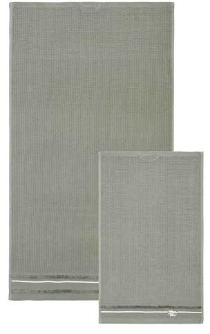 THUN Set 2 asciugamani, verde, 100% cotone, Collezione Country Bloom, t40 x 60, 60 x 100 cm