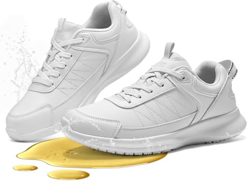 SPIEZ Non Slip Chef Shoes, Lightweight Women Work Trainers, White UK 4