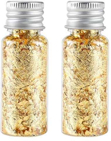 2 Bottles Gold Leaf Sheets, Decorative Gold Foil for Cakes, Multifunction Gilding Paper for Cakes & Crafts, Go-ld Foil Paper for DIY, Home Decor（not for Consumption