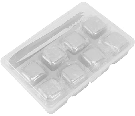 Cubetti di ghiaccio per whisky in metallo, pietre per whisky in acciaio inox per il raffreddamento delle bevande, pietre per whisky riutilizzabili atossiche di grado alimentare 304 (8 cubi con pinze