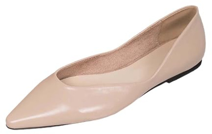 Ballerines plates à bout pointu pour femme, minimalistes et décontractées, chaussures à enfiler avec semelle souple antidérapante, idéales pour un usage quotidien au bureau ou en ville (Beige, 38)