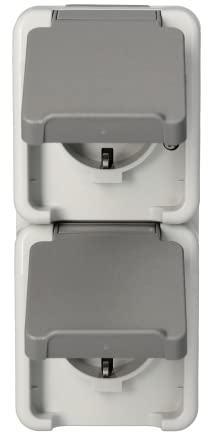 Schneider Electric Merten Schuko-Steckdose mit Klappdeckel, 2-fach, Aufputz, senkrecht, IP44, Aquastar, Artikelnummer MEG2329-8029