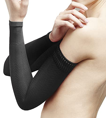 SOLIDEA Mangas De Compresión Brazo Micromassage Armbands 15/21 mmHg | Manguitos Running, Manga de Compresión, Mangas para Brazos (Negro, S)