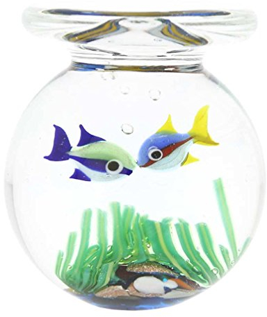 Vaso per acquario in vetro di Murano con due pesci - 1-3/4 pollici