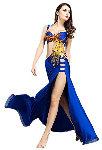 ROYAL SMEELA Costume da Danza del Ventre Reggiseno e Gonna Danza Ventre Vestito di Danza del Ventre Donne Insieme Squisito del Costume del Totem di Phoenix Vestito Sexy Abito Danza del Ventre Lunga