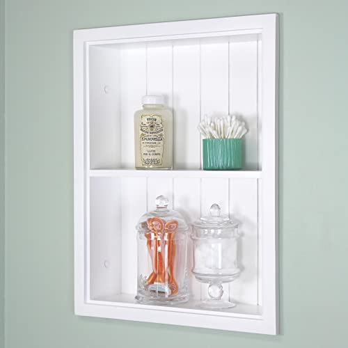 Fox Hollow Furnishings 14x18 Sloane Recessed Wall Niche Medicine Cabinet Replacement, in The Wall Bathroom Cabinet Insert Shelf/Shelves, Made in North America, Real Wood, NO MDF, White Beadboard Back