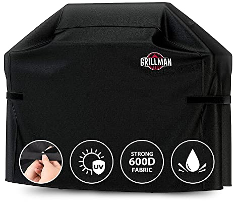Grillman Grill Barbecue Covers, Heavy Duty Gas BBQ Cover for Weber, Brinkmann, Char Broil, Outback and more. Rip-Proof, UV, Waterproof BBQ Covers (132 L x 66 W x 109 H cm, Black)