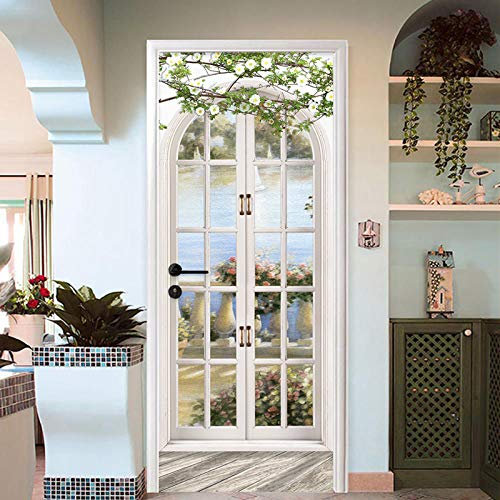 Adesivi per Porte Interne 3d Paesaggio pastorale Soggiorno Camera da letto Carta da parati dell'hotel Pvc Adesivo impermeabile Decorazioni per la casa Poster Murale (83x227cm)