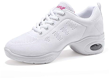Jazz sportskor dam Zumba Athletic sport dansträningsskor snörning nät luftkudde fitness dam sneakers, Vit D luftkudde, 37 EU