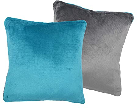 Moon Kissenbezug 2er Pack Cashmere Touch, 60x60 cm, Winter Wendekissenhülle Plüsch (anthrazit/Petrol)