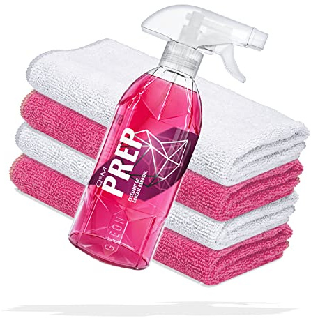 detailmate GYEON Q²M Prep Car Paint Preparation Set 500 ml + 2 x Premium Microfibre Cloths 320 GSM 40 x 40 cm White + 2 x Premium Microfibre Cloths 320GSM 40 x 40 cm Pink