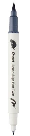 Pentel Brush Sign Pen Twin SESW30C fiberpenna, 2 borstliknande spetsar, ljusgrå (1 styck)