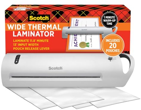 Scotch® Thermal Laminator Combo Pack, 1 White Thermal Laminator 13 Wide, 20 Laminating Sheets, Fits Letter Size