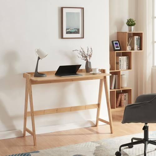 [en.casa] Schreibtisch Härryda Bürotisch Arbeitstisch für Homeoffice oder Arbeitszimmer A-Form Gestell umweltfreundlicher Computertisch Bambus 107 x 47 x 81 cm Natur