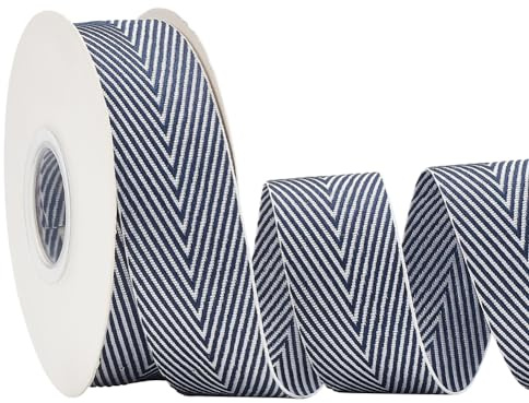 PH PandaHall 9m Ruban Rayé Artisanal, Ruban en Polycoton 25mm Large Rubans Tissé à Chevrons à Rayures Bleues et Blanches pour la Couture de Vêtements, Artisanat, Sacs à Dos,Décoration de Maison