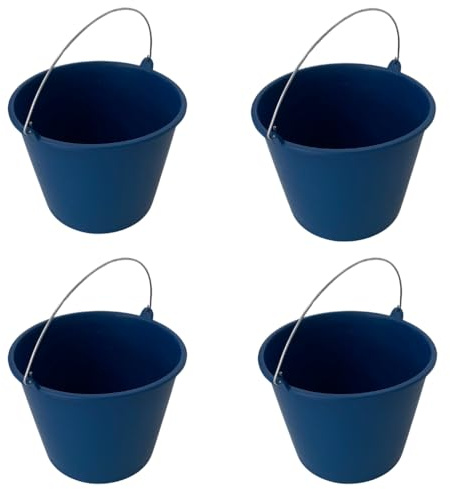Keroppa, Cubo de Goma 6 L Con Asa Metálica, Pack 4 Uds, Uso Doméstico Para Limpieza, Transporte o Almacenamiento, Fabricado en España, Azul