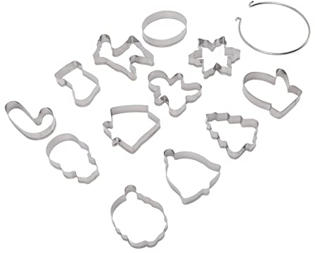 Weihnachts-Ausstechformen, Weihnachtsausstecher, Weihnachts-Ausstechformen, 12 Stück, Edelstahl, Weihnachtsplätzchenformen, Silberfarben, mit Aufbewahrungsringen,