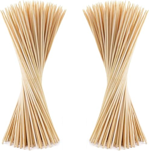 300 Bamboo Skewers 26cm in Length Wooden Skewers Sticks for BBQ, Cocktail, Shish Kabobs, Chocolate FountainParty Essentials