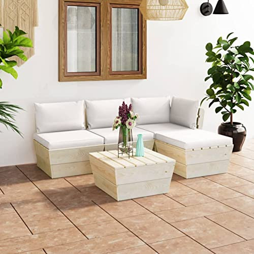 ShGaxin 5-TLG. Garten-Sofagarnitur aus Paletten mit Kissen, Lounge Gartenmöbel Set, Möbelsets, Balkon Möbel, Gartenlounge, Terrassenmöbel, Loungeset, Sitzgruppe, Fichtenholz 3063458