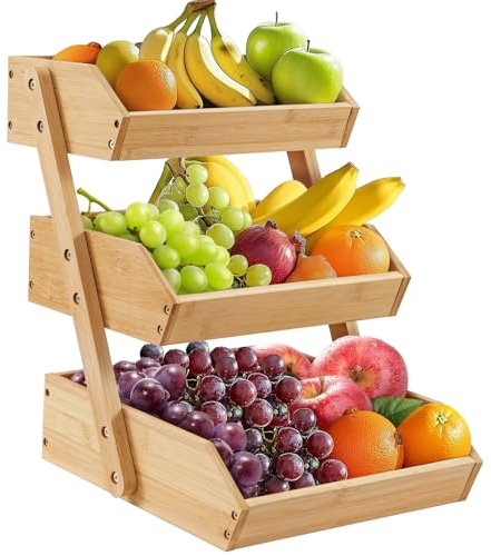 Trintion Bamboo Fruit Basket 3-Tier Bowl Holder Fruit Rack Holder Organiser for Countertop Decorative Fruit Bowl Vegetables Bread Storage Stand for Kitchen Home Decorative Storage