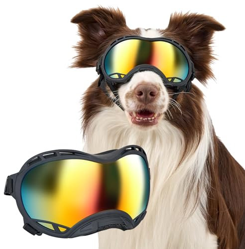 OneTigris Hundebrille, Sonnenbrille für Hunde Winddicht und staubdicht mit UV-Schutz, Langlebig und komfortabel Einstellbar Hundesonnenbrille für Schnee, Outdoor-Abenteuer, Auto - M