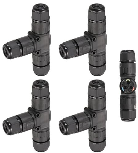 DMiotech 4 Pcs Waterproof Junction Box Electrical Cable Connector 3 Pin T Type Outdoor Wire Connectors Wire Range(5-9mm) for Tunnel Lights, Underwater Lights, Garden Lights