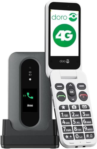Doro Leva L31 Olåst mobiltelefon för seniorer – Extern skärm för samtalsidentifiering – Kraftfullt HD-ljud – Kamera – Hjälpknapp med GPS – Vikbar mobil utan internet