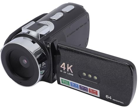 4K Video Camera -videokamera, 64MP Vlogging -videokamera, 28x Zoom Auto Focus Video Recorder Camera med 3 Tum 270 Grader Flip -skärm, Flera Filter, LED -ljus