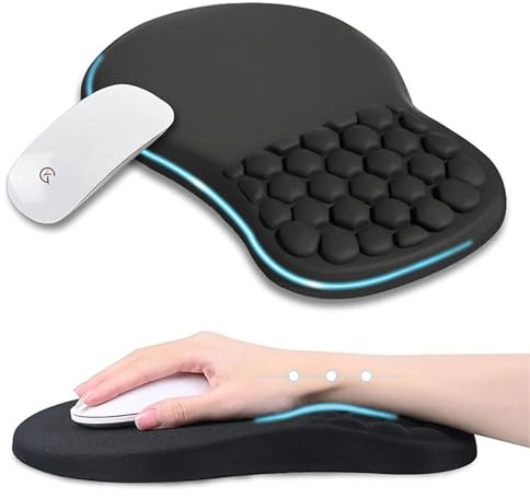 TEKXDD Tappetino Mouse Ergonomico - Tappetino Mouse Poggiapolsi, Comfortable Mousepad, Poggiapolsi per Mouse con Schiuma di Memoria e Base in Silicone Antiscivolo, 12x8 Pollici, Nero