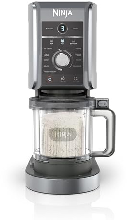 Ninja CREAMi Deluxe Sorbetière machine à desserts glacés 2 bacs, 10 fonctions,crème glacée, sorbets,yaourts glacés, des milkshakes, des slush et plus encore, option de saveur 2 en 1, argent, NC502EU