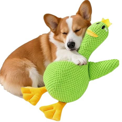 Doslilyy Calming Duck - Cute Yellow Stuffed Calming Duck Dog Toys - Squeaky Interactive Game Pillow for Separation Stress Puppy Teething Sleep Aid Travel Indoor Play Quiet Time Crate Time